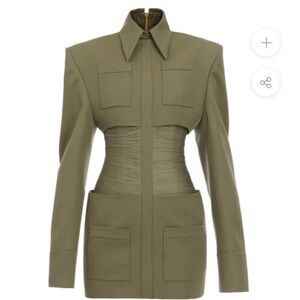 Olive Green Structured Waist Jacket - Women's Coat